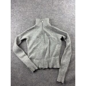 Lord & Taylor 100% Cashmere Mock Neck Cropped Zip Up Grey Cardigan Womens XS SEE